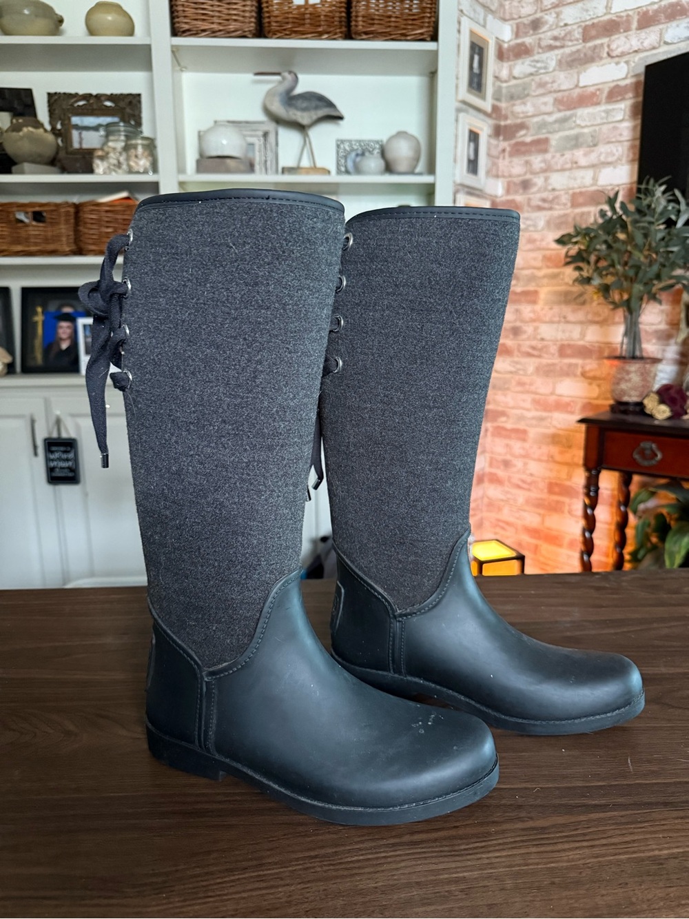 Coach Women’s Tall Waterproof Knit-Panel Rain Boots - Charcoal